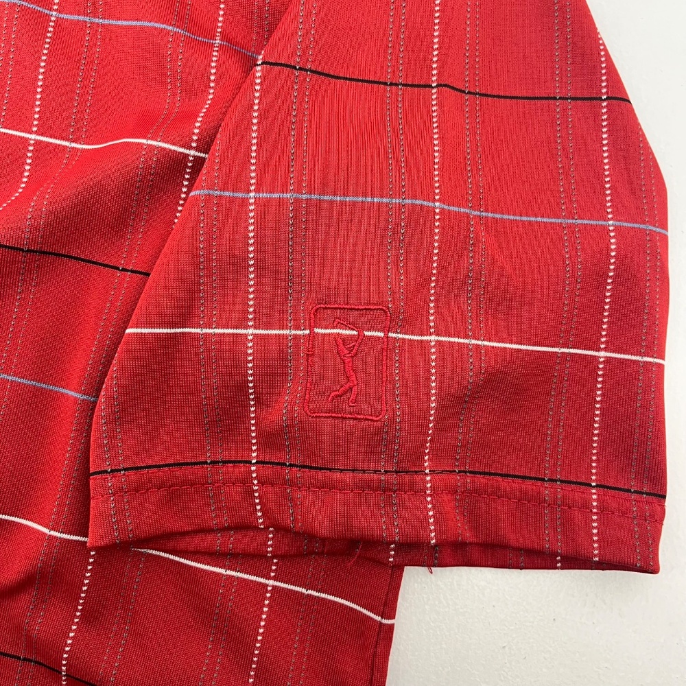 PGA Tour Mens Size L Golf Polo Shirt Red Plaid Short Sleeve Summer Outdoor - Picture 3 of 7